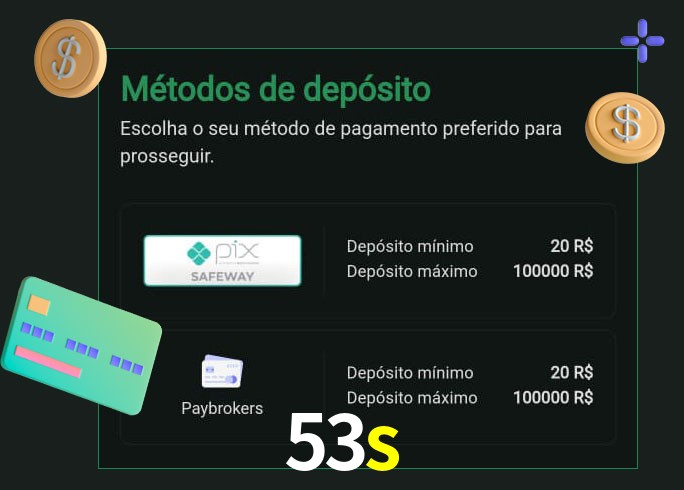 O cassino 53s oferece uma grande variedade de métodos de pagamento